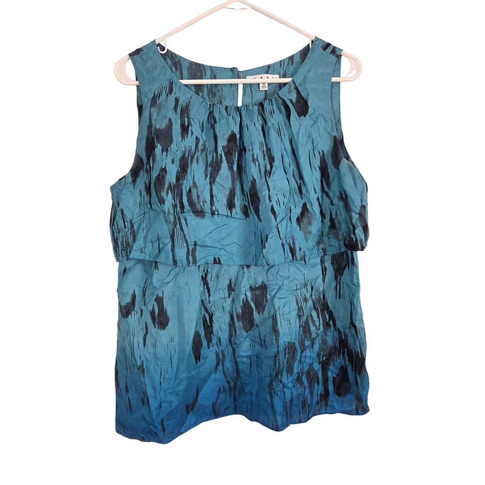 Cabi 100% Silk Layered Tank Blouse M Womens Blue Artsy Soft Flowy Blue Black